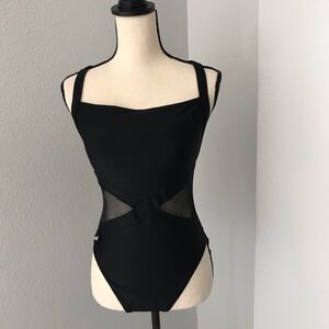 ANNE COLE Black Chic Waist Meshed Square Neck One Piece Swimsuit | 12